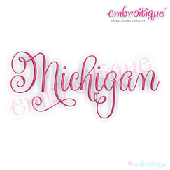 Michigan Calligraphy Fancy Script 3 USA United States Machine Embroidery Design