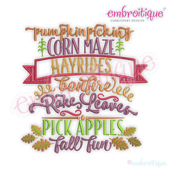 Pumpkin Picking Corn Maze Hayrides Bonfire Fall Fun Word Block