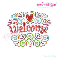 Welcome Fancy Flourish with Heart - Beautiful Home decor design for machine embroidery