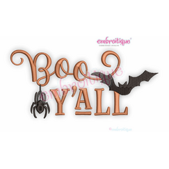 Boo Y'all - Fall Halloween Spider Bat - machine embroidery design