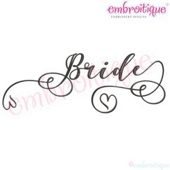 Bride Calligraphy Machine Embroidery Design Script with Curly Swash Heart