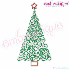 Twirly Curly Swirly Flourish Holiday Christmas Tree With Star Embroitique  Instant Download Machine embroidery design