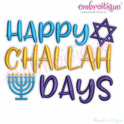 Happy Challah Days Jewish Menorah Star of David Funny Hanukkah Chanukah Festival of Lights Embroitique machine Embroidery Design
