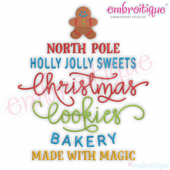 Gingerbread Man North Pole Holly Jolly Sweets Christmas Cookies Bakery Made with Love Holiday Embroitique Machine Embroidery Design