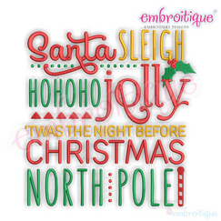 Santa Sleigh Ho Ho Ho Jolly North Pole Christmas Word Block Machine Embroidery Design