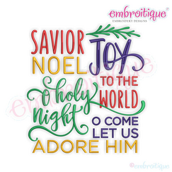 Embroitique Savior Noel Joy to the World oh holy night Word Block Art Machine Embroidery Design