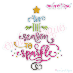 Tis the Season to Sparkle word Art Tree Machine Embroidery Design