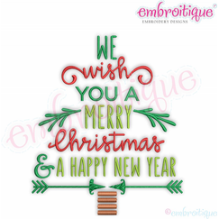 We wish you a Merry Christmas and a happy New Year X-mas Tree Word Collage - Embroitique  Machine embroidery design