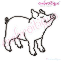 Pig Outline Red Work Farm Animal Machine Embroidery Design
