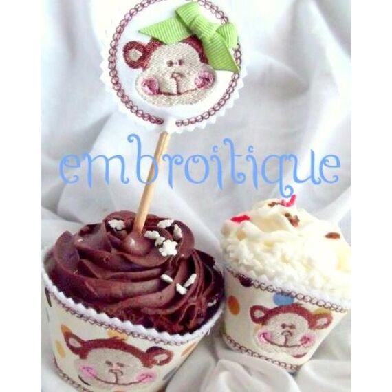 Cupcake Wrapper and Topper Set - Monkey, 3 image