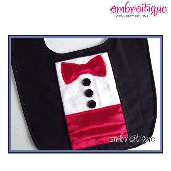Black Tie Tuxedo Bowtie and Cummerbund ITH Applique