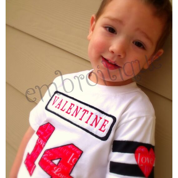 Boy Valentine's Day Jersey Raw Edge Applique set