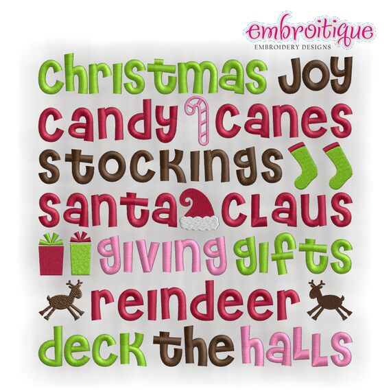 Christmas Joy Word Block Embroidery Design