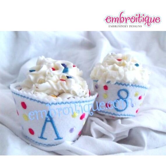 Cupcake Wrapper and Topper Set - Polka Dot Monogram