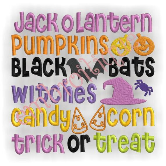 Halloween Words Block Embroidery Design