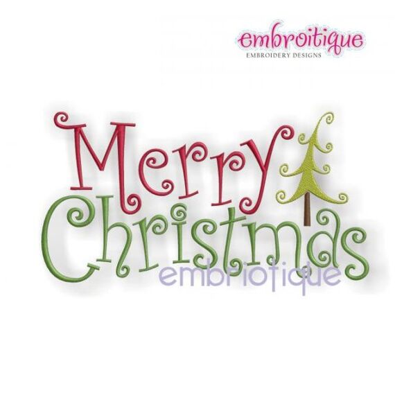 Merry Christmas Whimsical Curly with Tree