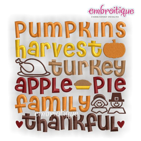 Pumpkin Harvest Turkey Thanksgiving Word Block