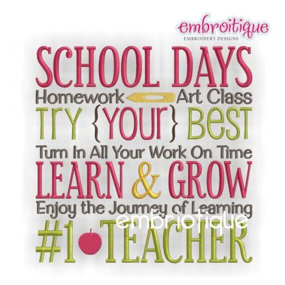 School Days Teacher Word Block