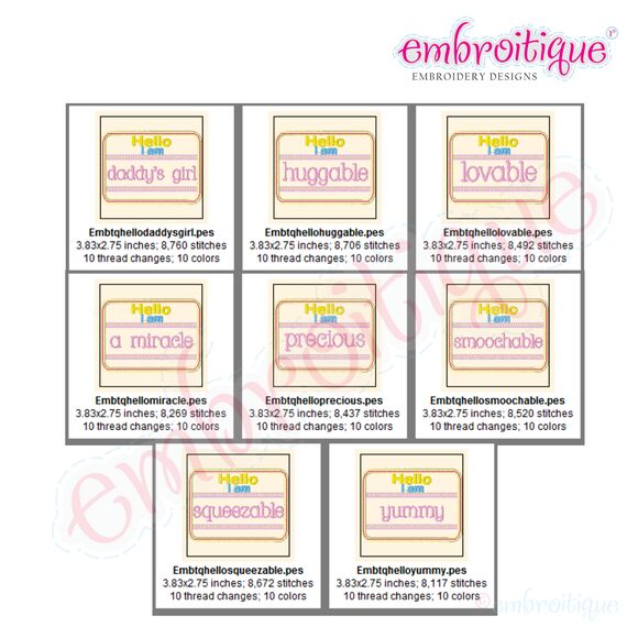 Hello I am Sticker Badge Applique Super Set - Huggable, Daddy's Girl, Smoochable, a miracle, 2 image