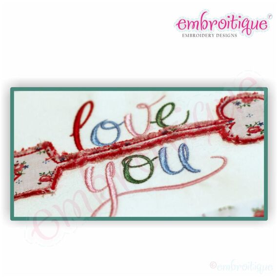 Love You with Heart Shaped Arrow Raw Edge Applique - Wedding - Honeymoon - Anniversary, 2 image
