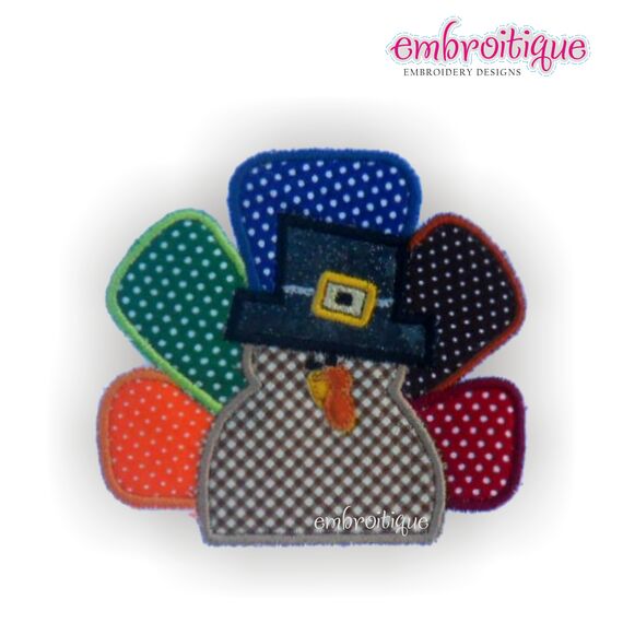 Tommy Turkey Thanksgiving Applique - Satin and Raw Edge - Great Boy Design, 3 image