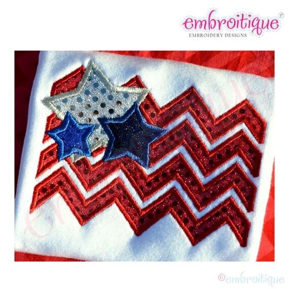 Chevron American Flag with Stars Applique