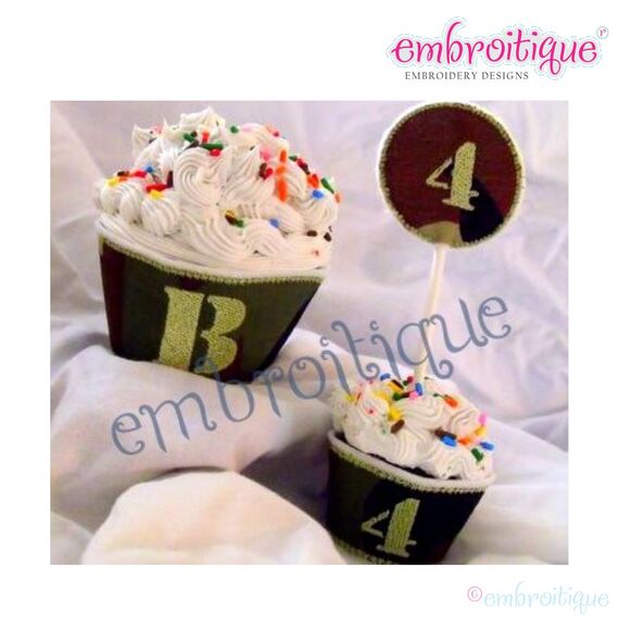 Cupcake Wrapper and Topper Set - Army Monogram and Toy Soldier