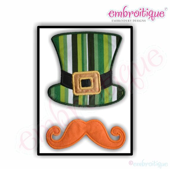 Handlebar Mustache and Leprechaun hat with Buckle Applique