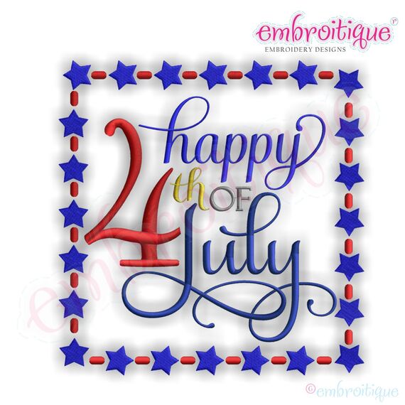 Happy 4th of July Word Block with Dashed Star Border