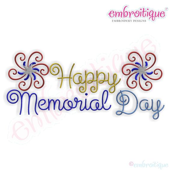 Happy Memorial Day Firework Embroidery Design