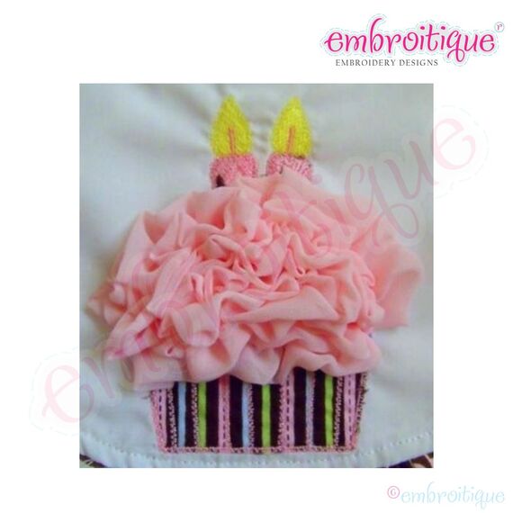 ITH Shabby Sweet Ruched Cupcake with 2 Candles Birthday