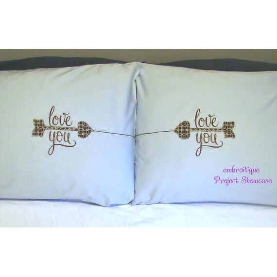 Love You with Heart Shaped Arrow Raw Edge Applique - Wedding - Honeymoon - Anniversary, 3 image