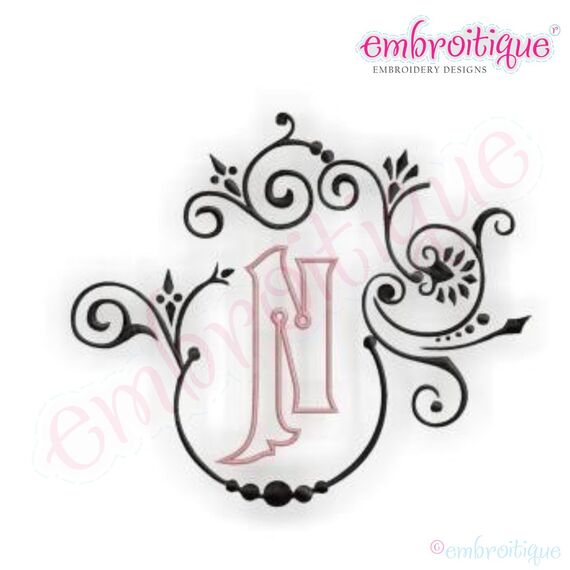 Natalya Monogram Font Frame and Alphabet - Outlined Center Monogram Set