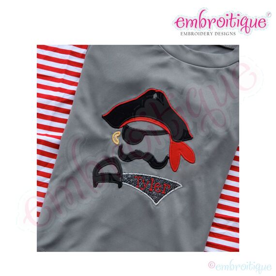 Pirate Hat Eye Patch Mustache Sword Applique