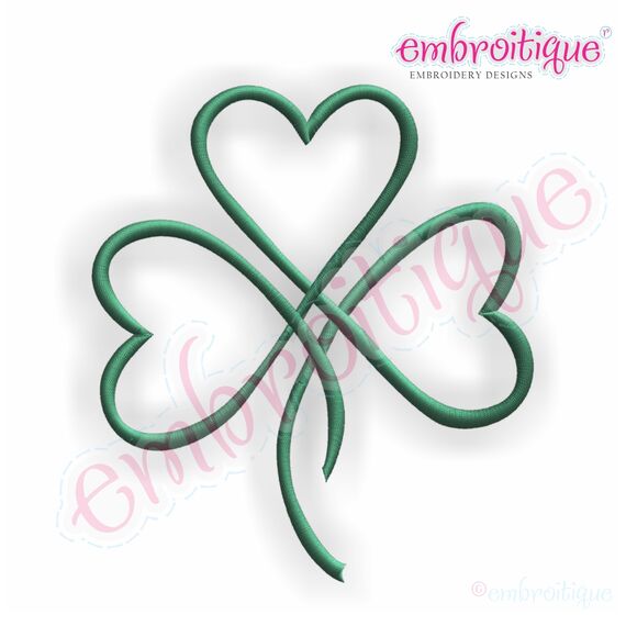 Shamrock Heart Satin Stitch Outline - Irish St. Patrick's Day