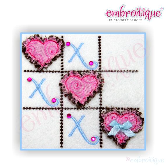 Tic Tac Toe Hearts Valentine's Day Raw Edge Design - several sizes included