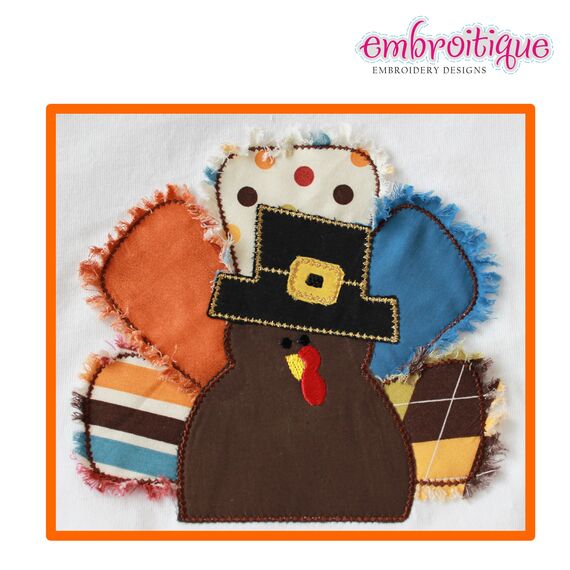 Tommy Turkey Thanksgiving Applique - Satin and Raw Edge - Great Boy Design