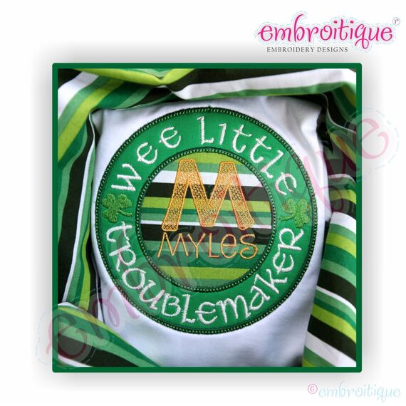 Wee Little Troublemaker Monogram Font Applique Set - Irish St. Patrick's Day