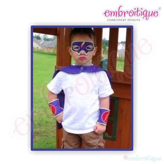 Super Hero Set - Mask, Cuffs, Cape, Lightening Bolt, and Applique Alphabet, 2 image