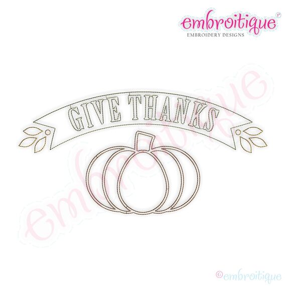 Give Thanks Pumpkin Banner Embroidery Design - Satin Outline & Run Outline Set, 2 image