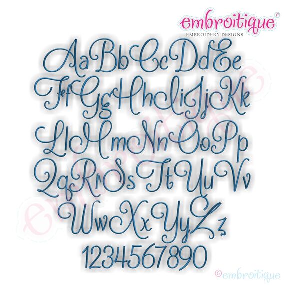 Mallory Monogram Font Set - Cute, girly - .5", 1", 1.5", 2", 3"  -    Embroitique Machine Embroidery Design