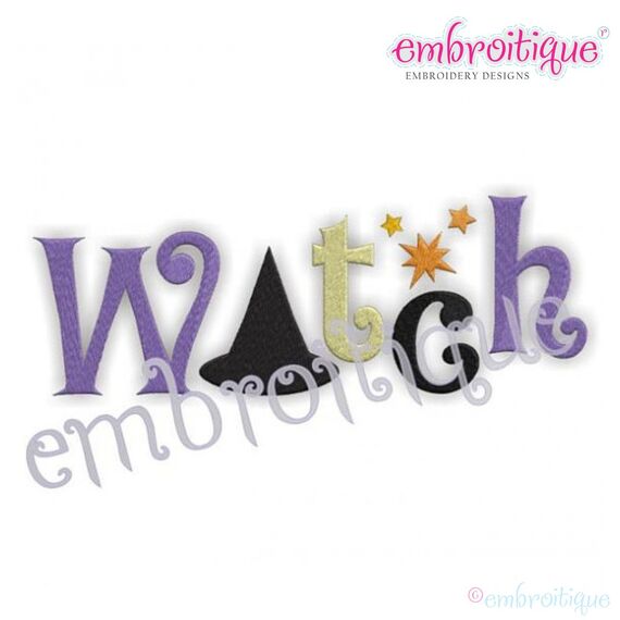Halloween Witch Word Art Fill Stitch, Outline and Applique Set, 2 image