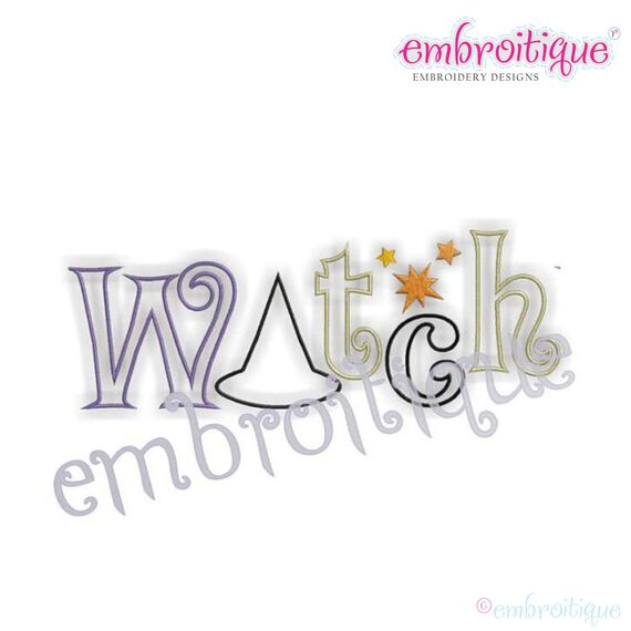 Halloween Witch Word Art Fill Stitch, Outline and Applique Set, 3 image