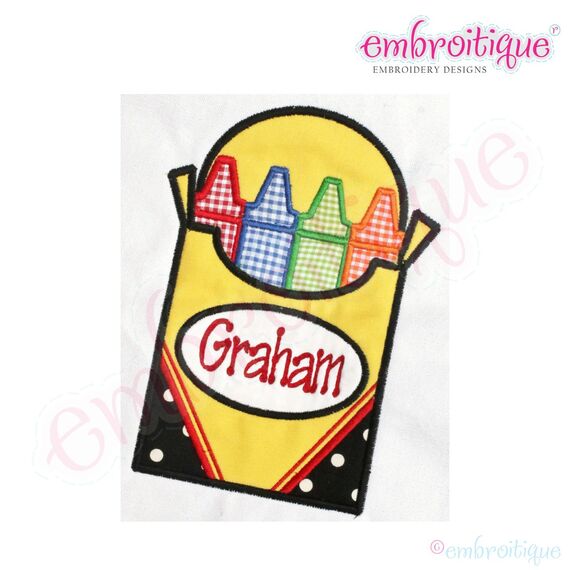 Back to School Box of Crayons Applique - Plain or with Name Frame