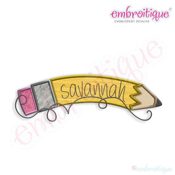 Back to School Curved Pencil Name Frame Applique