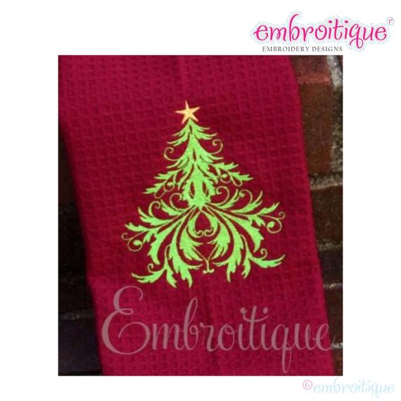 Beautiful Damask Christmas Tree Embroidery Design