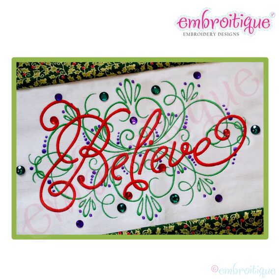 Believe Vintage Flourish Embroidery Design - Large