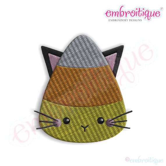 Candy Corn Kitty Fill Stitch Embroidery Design