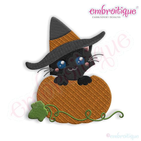 Cat in a Pumpkin Halloween Embroidery Design