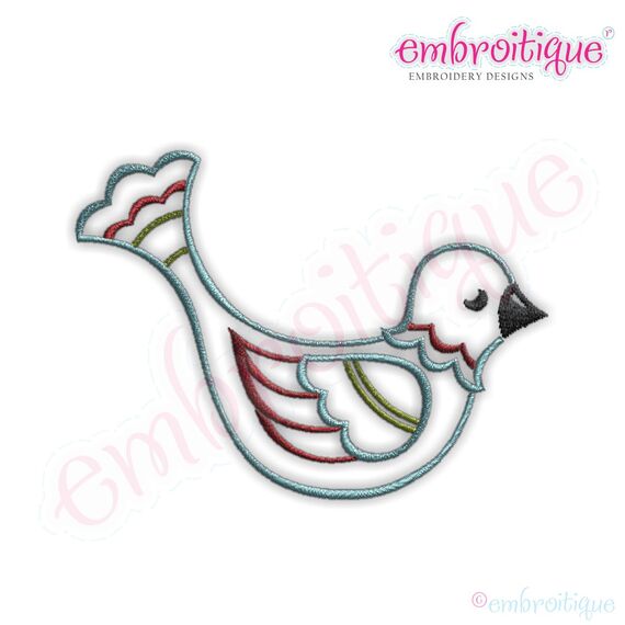 Christmas Bird Embroidery Design - Large